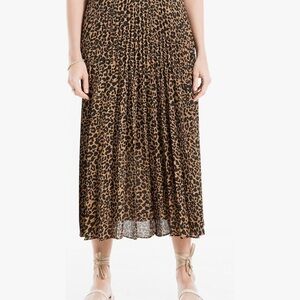 Leopard Pleated A-Line Midi Skirt